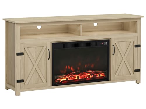 Farmhouse Barn Door Fireplace TV Stand for TVs up to 65 Inches