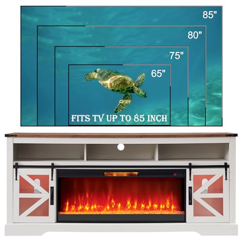 85 TV Stand with Electric Fireplace & Sliding Barn Door - Farmhouse Entertainment Center for Living Room