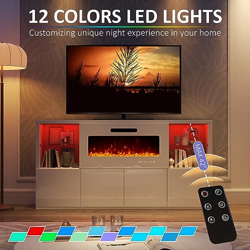 Modern 68 Fireplace TV Stand for TVs up to 75 - White