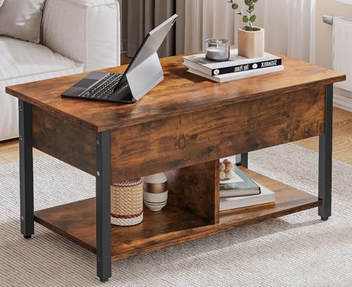 YITAHOME Lift Top Coffee Table with Hidden Storage - Rustic Brown